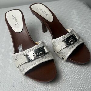 Guess White and Silver Heeled Sandals